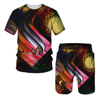 Hip Hop T Shirt Mens Graffiti Print Set Short Sleeve Summer Casual T-shirt/Shorts/Two Piece Suit  New Fashion Men's Clothing