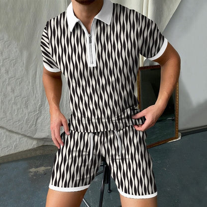 Summer Hawaiian Men's Tracksuit 2 Piece Set Printed Polo Shirts Short Sleeves Shorts Beach Suits Casual Fashion Man Clothing New