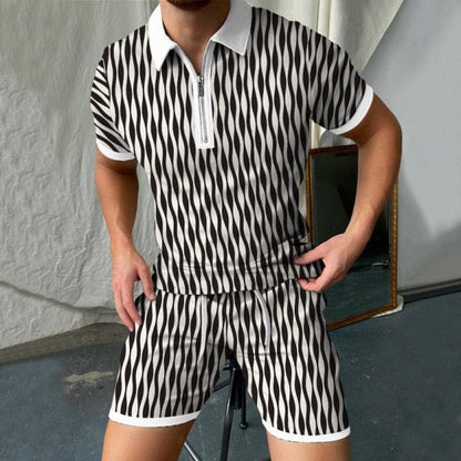 Summer Hawaiian Men's Tracksuit 2 Piece Set Printed Polo Shirts Short Sleeves Shorts Beach Suits Casual Fashion Man Clothing New