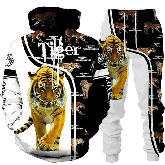 New Animal 3D Tiger Printed Hoodie + Pants Suit Spring Autumn Men&#39;s Casual Sweashirt Men/Women 2 Pcs Sportwear Tracksuit Set