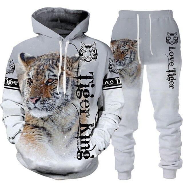 New Animal 3D Tiger Printed Hoodie + Pants Suit Spring Autumn Men&#39;s Casual Sweashirt Men/Women 2 Pcs Sportwear Tracksuit Set