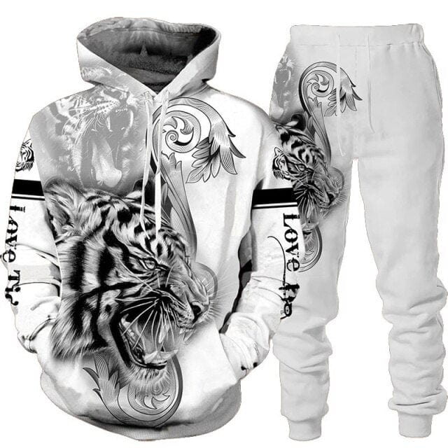 New Animal 3D Tiger Printed Hoodie + Pants Suit Spring Autumn Men&#39;s Casual Sweashirt Men/Women 2 Pcs Sportwear Tracksuit Set