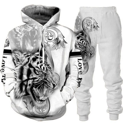 New Animal 3D Tiger Printed Hoodie + Pants Suit Spring Autumn Men's Casual Sweashirt Men/Women 2 Pcs Sportwear Tracksuit Set