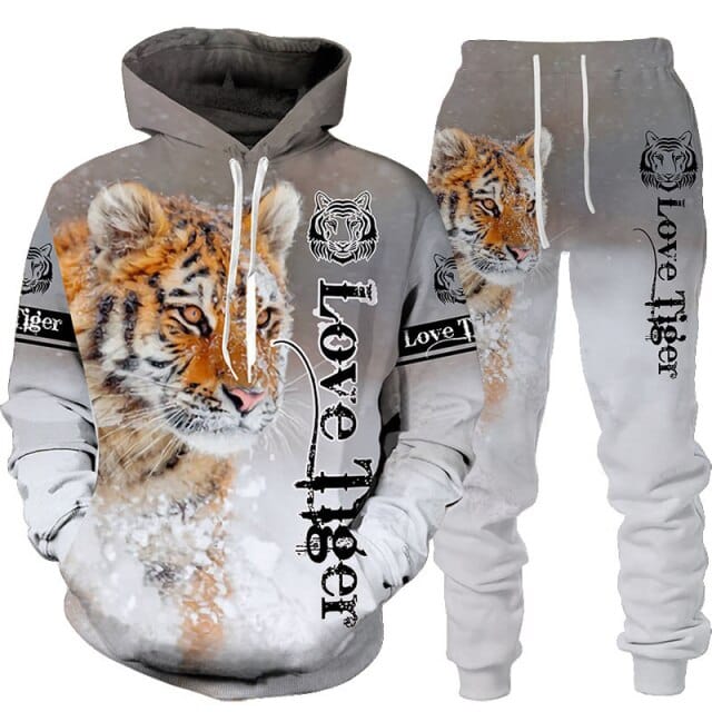 New Animal 3D Tiger Printed Hoodie + Pants Suit Spring Autumn Men&#39;s Casual Sweashirt Men/Women 2 Pcs Sportwear Tracksuit Set