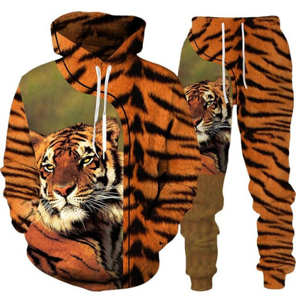 New Animal 3D Tiger Printed Hoodie + Pants Suit Spring Autumn Men's Casual Sweashirt Men/Women 2 Pcs Sportwear Tracksuit Set
