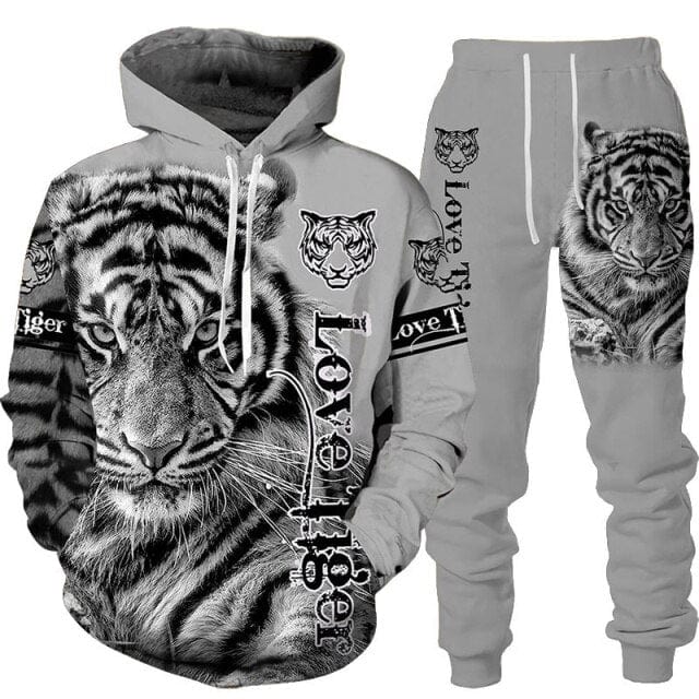 New Animal 3D Tiger Printed Hoodie + Pants Suit Spring Autumn Men&#39;s Casual Sweashirt Men/Women 2 Pcs Sportwear Tracksuit Set