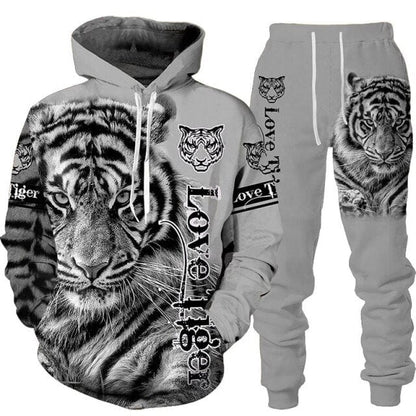 New Animal 3D Tiger Printed Hoodie + Pants Suit Spring Autumn Men's Casual Sweashirt Men/Women 2 Pcs Sportwear Tracksuit Set
