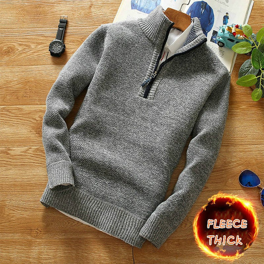 Winter Men&#39;s Fleece Thicker Sweater Half Zipper Turtleneck Warm Pullover Quality Male Slim Knitted Wool Sweaters for Spring