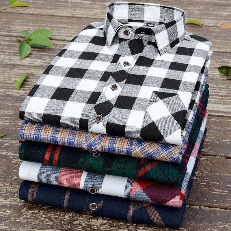 Men&#39;s Shirts New Fashion Long-sleeved Casual Shirts Spring and Autumn Turn Down Collar Flannel Classic Plaid Shirt Men Clothing