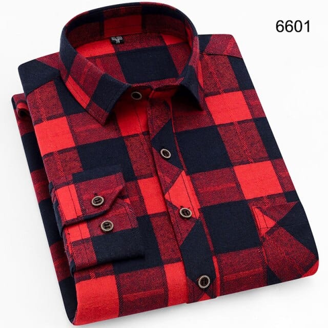 Men&#39;s Shirts New Fashion Long-sleeved Casual Shirts Spring and Autumn Turn Down Collar Flannel Classic Plaid Shirt Men Clothing