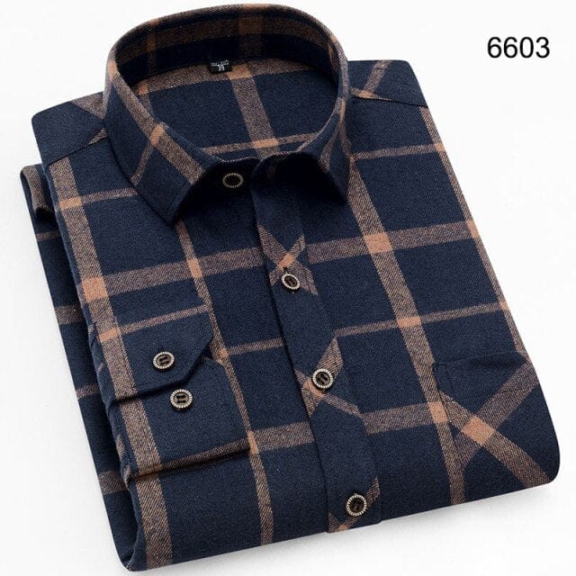 Men&#39;s Shirts New Fashion Long-sleeved Casual Shirts Spring and Autumn Turn Down Collar Flannel Classic Plaid Shirt Men Clothing