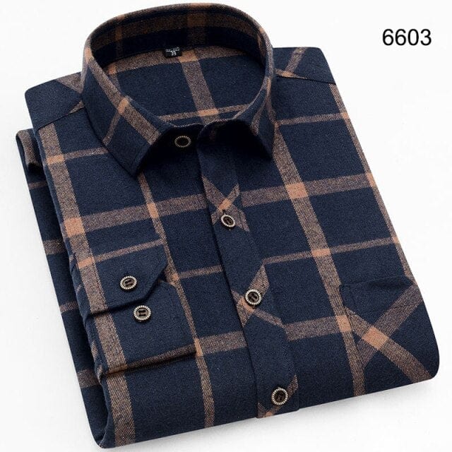 Men's Shirts New Fashion Long-sleeved Casual Shirts Spring and Autumn Turn Down Collar Flannel Classic Plaid Shirt Men Clothing