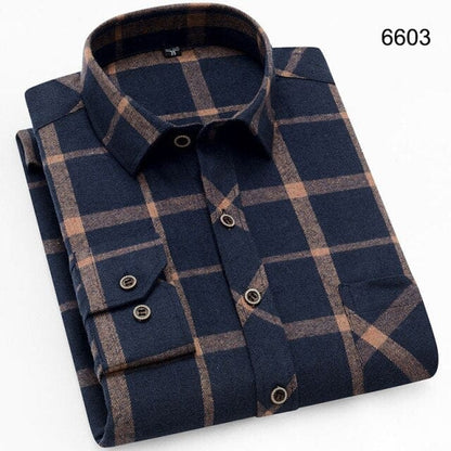 Men's Shirts New Fashion Long-sleeved Casual Shirts Spring and Autumn Turn Down Collar Flannel Classic Plaid Shirt Men Clothing