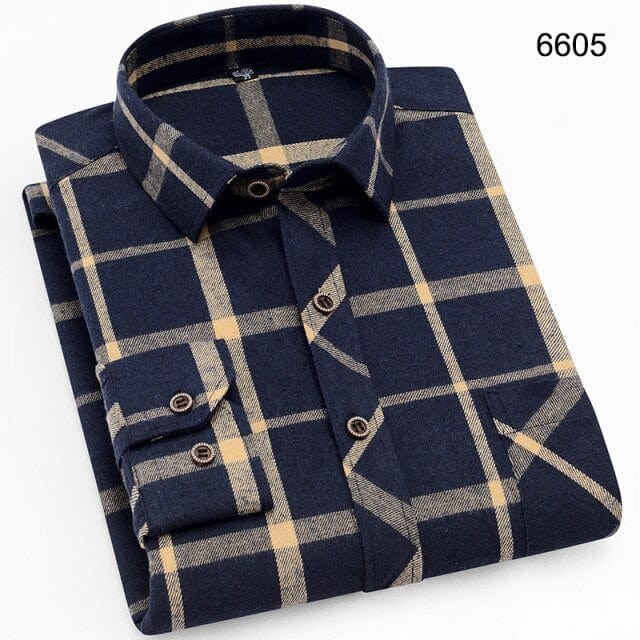 Men&#39;s Shirts New Fashion Long-sleeved Casual Shirts Spring and Autumn Turn Down Collar Flannel Classic Plaid Shirt Men Clothing