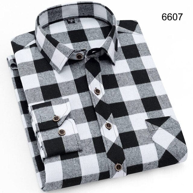 Men&#39;s Shirts New Fashion Long-sleeved Casual Shirts Spring and Autumn Turn Down Collar Flannel Classic Plaid Shirt Men Clothing