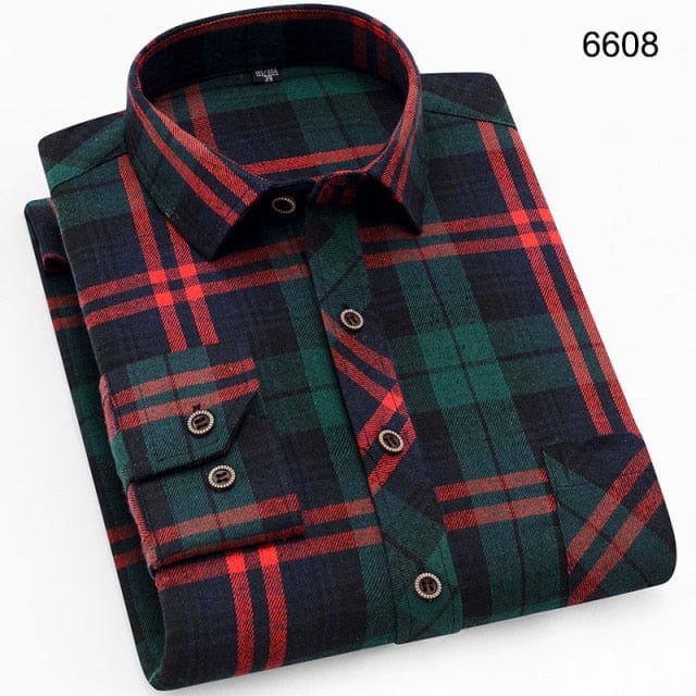 Men's Shirts New Fashion Long-sleeved Casual Shirts Spring and Autumn Turn Down Collar Flannel Classic Plaid Shirt Men Clothing