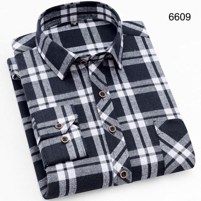 Men&#39;s Shirts New Fashion Long-sleeved Casual Shirts Spring and Autumn Turn Down Collar Flannel Classic Plaid Shirt Men Clothing