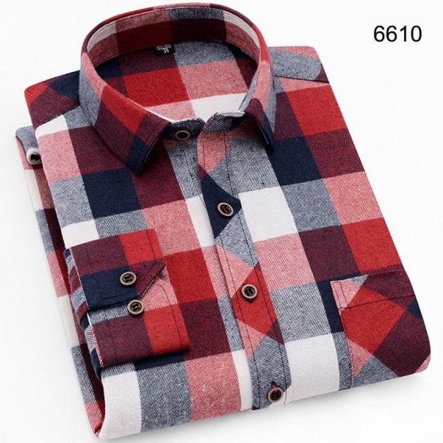 Men&#39;s Shirts New Fashion Long-sleeved Casual Shirts Spring and Autumn Turn Down Collar Flannel Classic Plaid Shirt Men Clothing