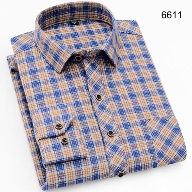 Men&#39;s Shirts New Fashion Long-sleeved Casual Shirts Spring and Autumn Turn Down Collar Flannel Classic Plaid Shirt Men Clothing