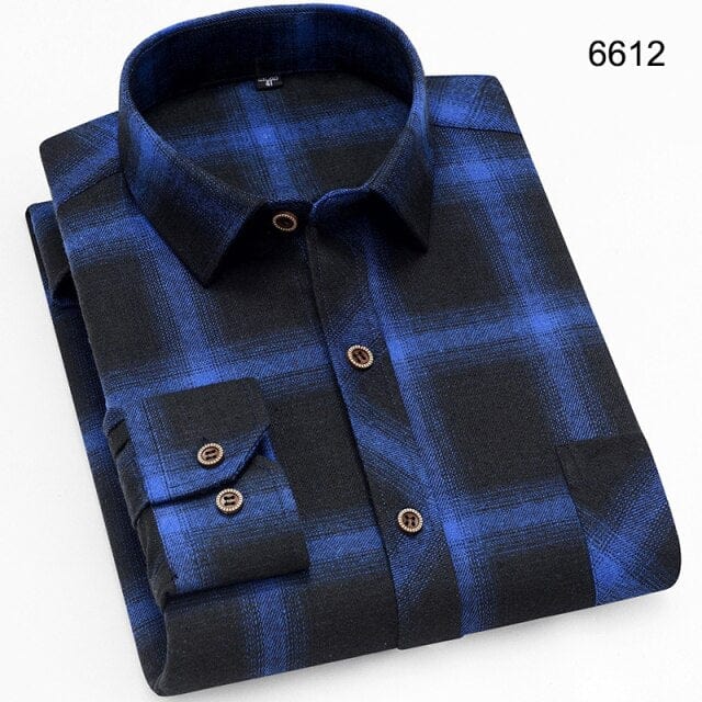 Men&#39;s Shirts New Fashion Long-sleeved Casual Shirts Spring and Autumn Turn Down Collar Flannel Classic Plaid Shirt Men Clothing