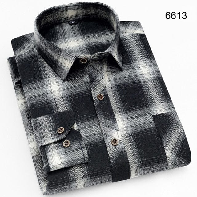 Men&#39;s Shirts New Fashion Long-sleeved Casual Shirts Spring and Autumn Turn Down Collar Flannel Classic Plaid Shirt Men Clothing