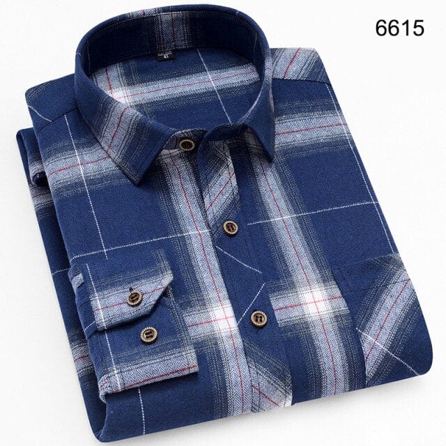 Men&#39;s Shirts New Fashion Long-sleeved Casual Shirts Spring and Autumn Turn Down Collar Flannel Classic Plaid Shirt Men Clothing