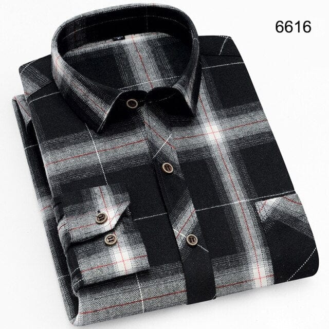 Men&#39;s Shirts New Fashion Long-sleeved Casual Shirts Spring and Autumn Turn Down Collar Flannel Classic Plaid Shirt Men Clothing