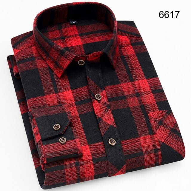 Men&#39;s Shirts New Fashion Long-sleeved Casual Shirts Spring and Autumn Turn Down Collar Flannel Classic Plaid Shirt Men Clothing