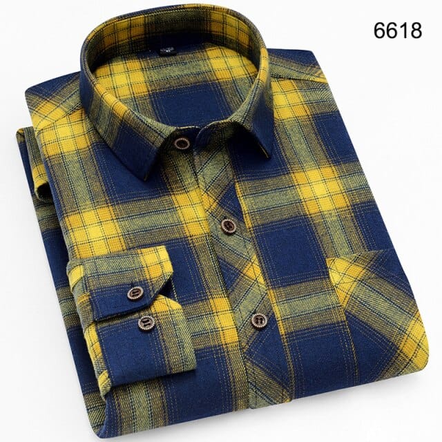 Men&#39;s Shirts New Fashion Long-sleeved Casual Shirts Spring and Autumn Turn Down Collar Flannel Classic Plaid Shirt Men Clothing