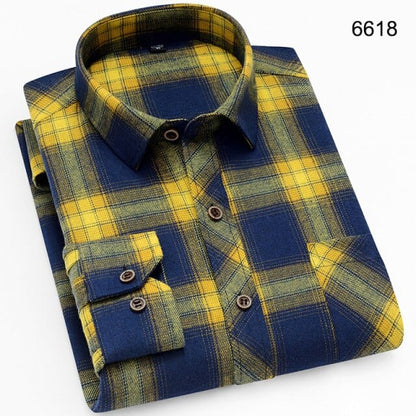 Men's Shirts New Fashion Long-sleeved Casual Shirts Spring and Autumn Turn Down Collar Flannel Classic Plaid Shirt Men Clothing