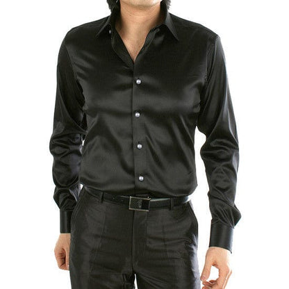 Men's Luxury Silky Shirts Long Sleeve Fashion Loose Casual Silk Like Men Dress Shirt Plus size Wedding Party Stage Clothes