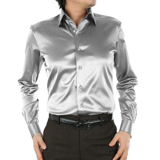 Men's Luxury Silky Shirts Long Sleeve Fashion Loose Casual Silk Like Men Dress Shirt Plus size Wedding Party Stage Clothes