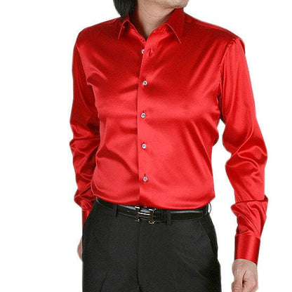 Men's Luxury Silky Shirts Long Sleeve Fashion Loose Casual Silk Like Men Dress Shirt Plus size Wedding Party Stage Clothes