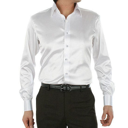 Men's Luxury Silky Shirts Long Sleeve Fashion Loose Casual Silk Like Men Dress Shirt Plus size Wedding Party Stage Clothes