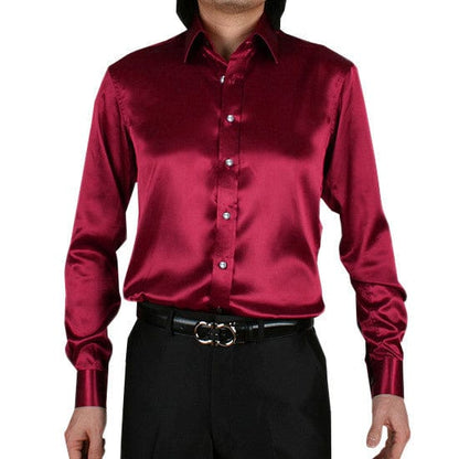 Men's Luxury Silky Shirts Long Sleeve Fashion Loose Casual Silk Like Men Dress Shirt Plus size Wedding Party Stage Clothes