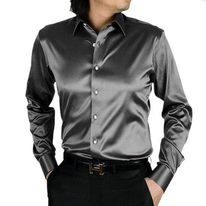 Men's Luxury Silky Shirts Long Sleeve Fashion Loose Casual Silk Like Men Dress Shirt Plus size Wedding Party Stage Clothes