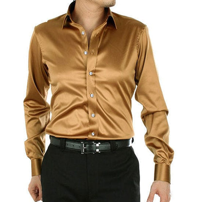 Men's Luxury Silky Shirts Long Sleeve Fashion Loose Casual Silk Like Men Dress Shirt Plus size Wedding Party Stage Clothes