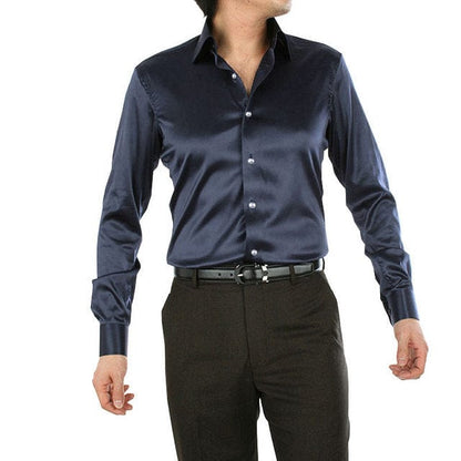 Men's Luxury Silky Shirts Long Sleeve Fashion Loose Casual Silk Like Men Dress Shirt Plus size Wedding Party Stage Clothes