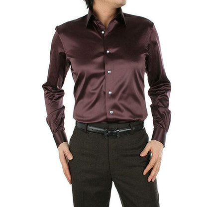 Men's Luxury Silky Shirts Long Sleeve Fashion Loose Casual Silk Like Men Dress Shirt Plus size Wedding Party Stage Clothes
