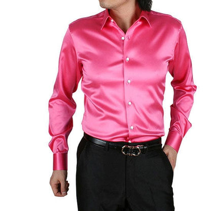 Men's Luxury Silky Shirts Long Sleeve Fashion Loose Casual Silk Like Men Dress Shirt Plus size Wedding Party Stage Clothes