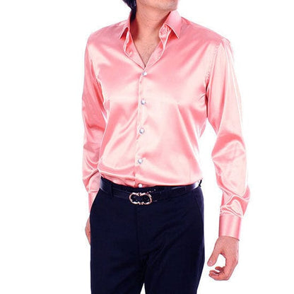 Men's Luxury Silky Shirts Long Sleeve Fashion Loose Casual Silk Like Men Dress Shirt Plus size Wedding Party Stage Clothes