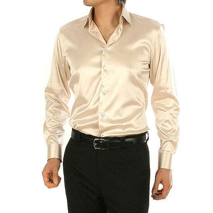 Men's Luxury Silky Shirts Long Sleeve Fashion Loose Casual Silk Like Men Dress Shirt Plus size Wedding Party Stage Clothes