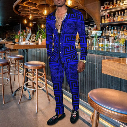 Vintage Harajuku Print Men's Clothing  Spring Autumn New Casual Suits Long Sleeve Shirt Pants 2 Piece Set Trendy Streetwear
