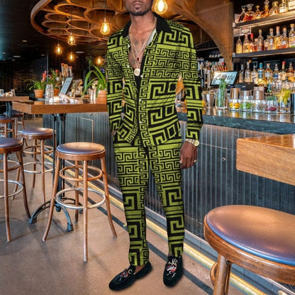 Vintage Harajuku Print Men's Clothing  Spring Autumn New Casual Suits Long Sleeve Shirt Pants 2 Piece Set Trendy Streetwear