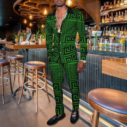 Vintage Harajuku Print Men's Clothing  Spring Autumn New Casual Suits Long Sleeve Shirt Pants 2 Piece Set Trendy Streetwear