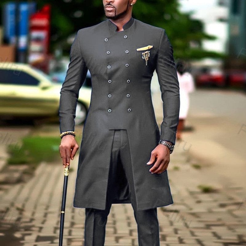 2022 Classic Dark Grey Men&#39;s Suit Slim Fit Wedding Suits for Men Groom Tuxedo African Wedding Double Breasted Best Man Blazer