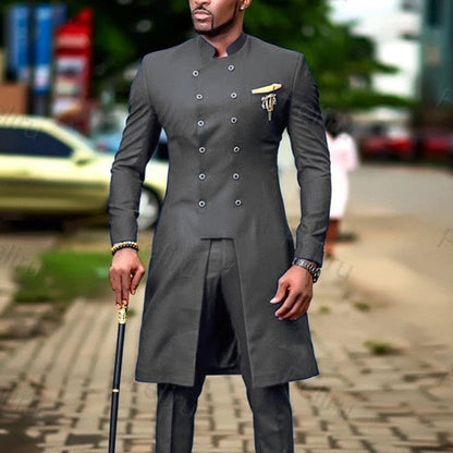 Classic Dark Grey Men's Suit Slim Fit Wedding Suits for Men Groom Tuxedo African Wedding Double Breasted Best Man Blazer