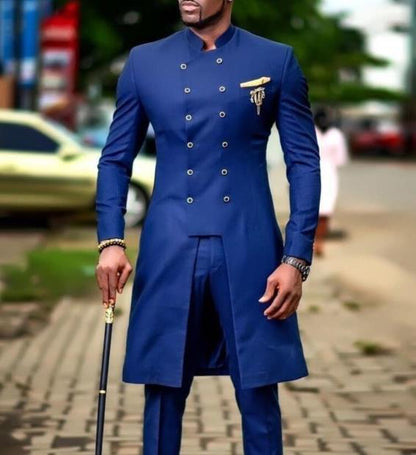 Classic Dark Grey Men's Suit Slim Fit Wedding Suits for Men Groom Tuxedo African Wedding Double Breasted Best Man Blazer