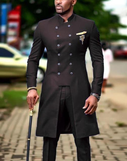 Classic Dark Grey Men's Suit Slim Fit Wedding Suits for Men Groom Tuxedo African Wedding Double Breasted Best Man Blazer