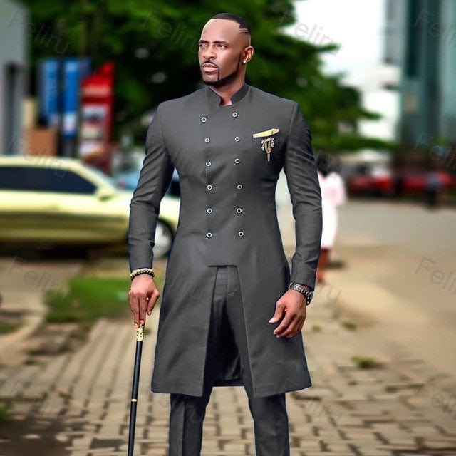 2022 Classic Dark Grey Men&#39;s Suit Slim Fit Wedding Suits for Men Groom Tuxedo African Wedding Double Breasted Best Man Blazer